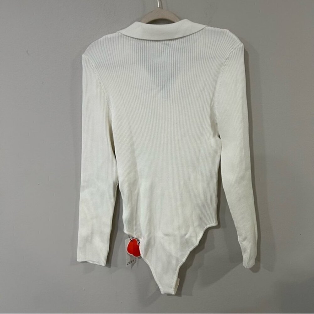 NWT Cider White Ribbed Long Sleeve Half Zip Collar Bodysuit Women’s Size XL - Picture 5 of 6